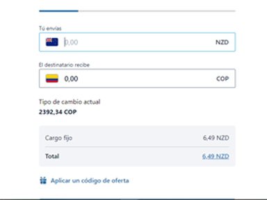 Conversión de divisa a dólar neozelandés Captura de pantalla mostrando una conversión de divisa hacia dólar neozelandés